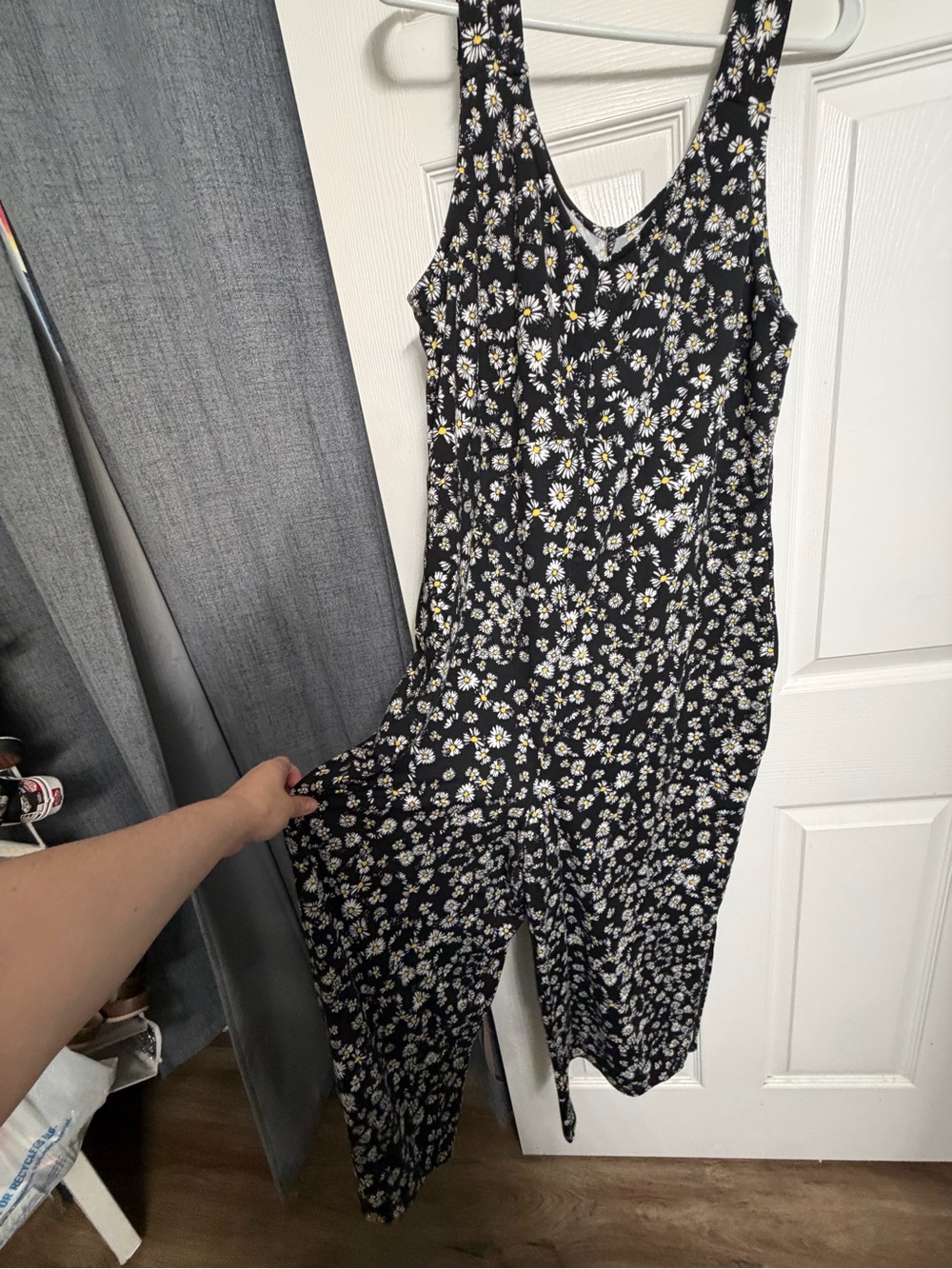 Cuddl Duds Black Daisy-Print Sleeveless Jumpsuit